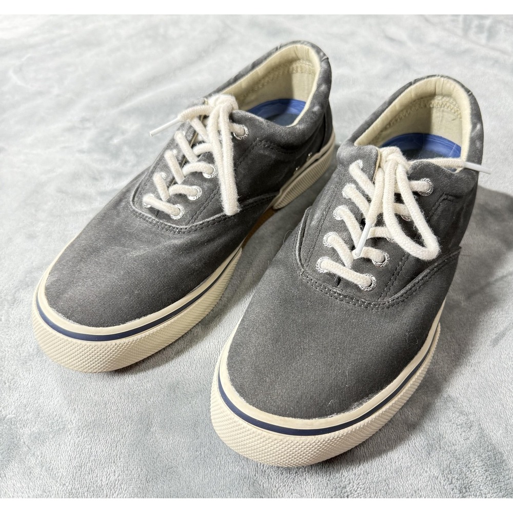 Sperry Top-Sider Shoes Mens Size 8.5 Gray Canvas Lace Up Sneakers Boat Casual